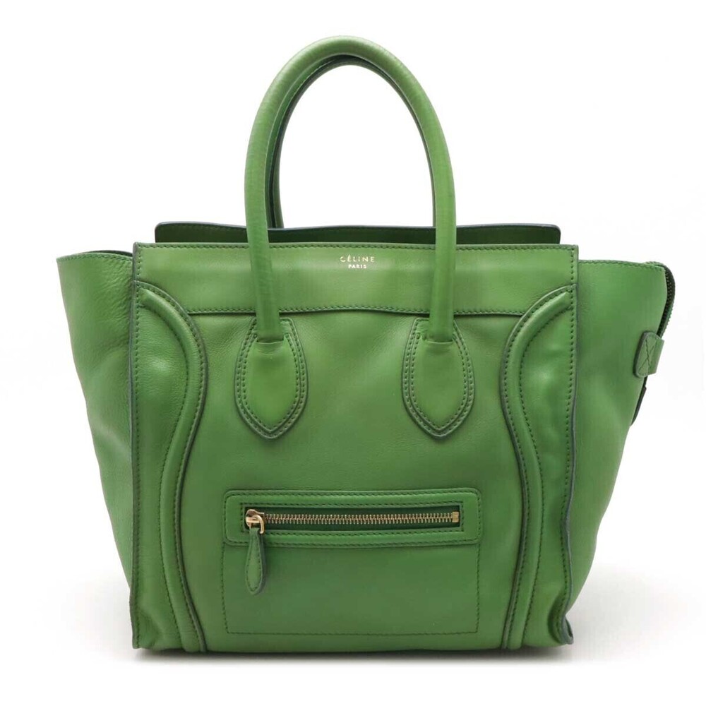 Celine Luggage Tote Shopper Tote Bag Handbag Leather Green